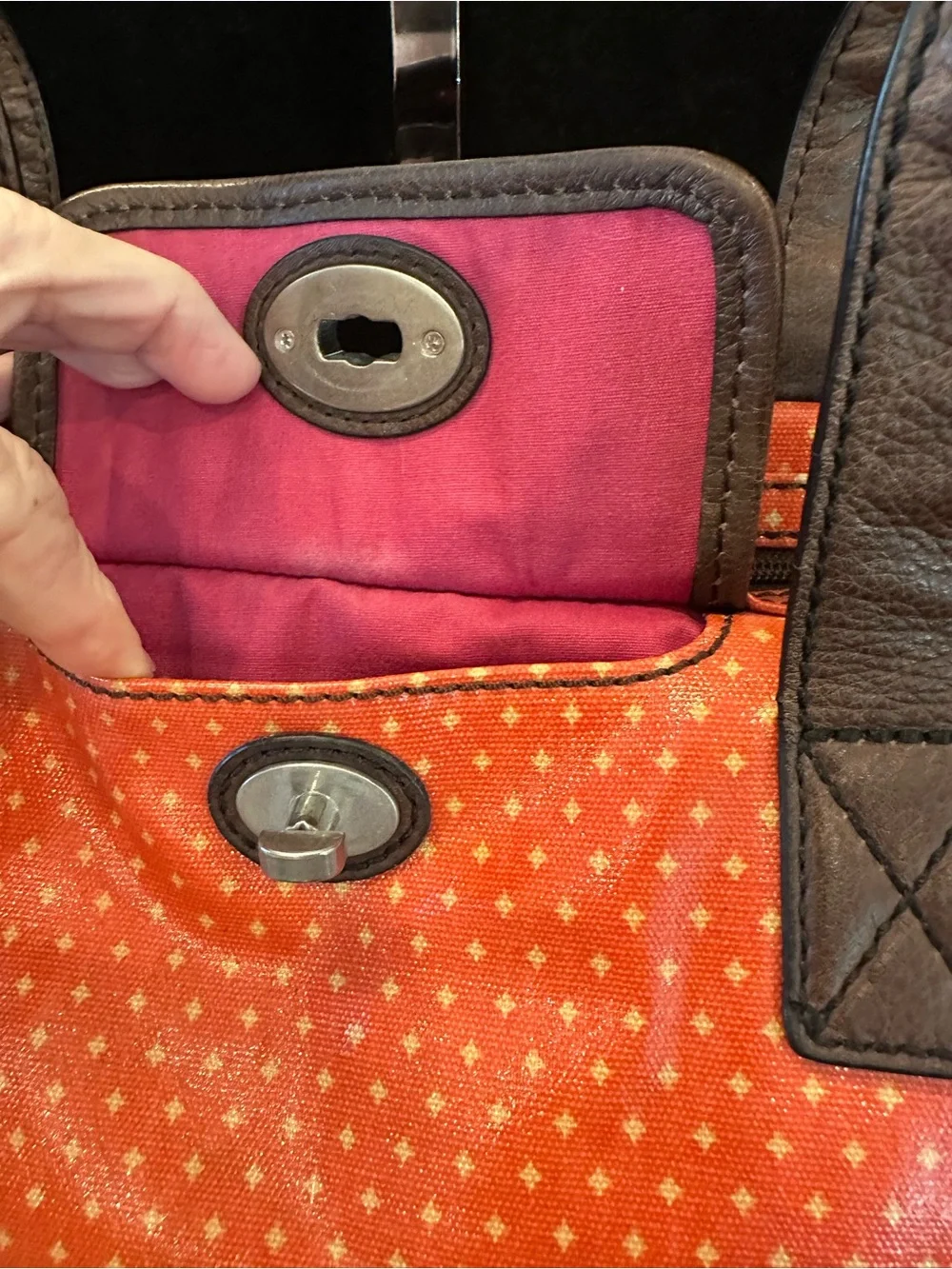 FOSSIL #075 Orange Tote Bag with Brown Handles